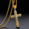 Bijoux de luxe Hip Hop Rock Cross Collier en or jaune 14 carats pour hommes Rap Chaîne cubaine Pendentif Religion chrétienne Vintage Bijoux d'amitié Cadeaux