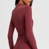 AL Yoga Veste à manches longues pour femme - Haut moulant de sport - Séchage rapide - Cardigan zippé - Couleur unie - Façonnant la taille - Haut court - Jogging - Vêtements de sport