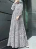 Zanzea mode kvinnor polka dot tryckt muslimsk hijab klänning robe femme casual maxi sundress ramadan dubai kalkon abaya vestido 240308