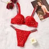 Bras define a roupa íntima renda feminino shinestone letra conforto push up sutiã calcinha de 2 peças breve tamanho rosa se sexy sem costura lingerie