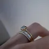 3pcs кислотные голубые кристаллические кольца для женщин Мода Мода Желтое Золотое Свадебное Женское кольцо