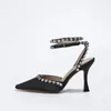 أزياء Mujer Heels Elegantes Summer-Up Spike Tacones Sandals Rubber Sole Sole Pointed Toe Decoration Shoes Women 261 5160658