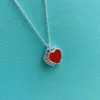 familia tiffanans collar de corazón de melocotón de esmalte clásico impresión de palabras CNC doble corazón pediculado colgante de corazón familiar versión alta S925 cadena de clavícula de plata femenina