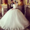 Long sleeve Wedding Dresses -ball gown Puffy Lace Appliqued White Arab Wedding Gowns robe de mariage248Y