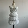 Casual Dresses Aotvotee Spaghetti Strap Dress For Women 2024 Fashion Vintage Feathers White Chic Sexy Slim V Neck Backless Mini