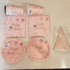 Rose Gold Party Wegwerpservies Set Papieren Bordbeker voor Bruiloft Verjaardag Decoratie Baby Douche Bachelorette 240301