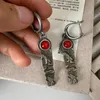 Boucles d'oreilles pendantes Vintage couleur argent, Textures imitant la pierre rouge/verte, goutte pour femmes, rétro, bijoux de fête, cadeau