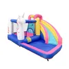 Set da gioco per bambini all'aperto Piscina gonfiabile Scivolo Casa di rimbalzo Scivolo d'acqua Jumper Park Castello gonfiabile con scivolo acquatico Buttafuori a tema unicorno con ventilatore Casa e giardino