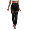 Jeans pour femmes Femmes Casual Hiphop Slim Ripped Genou Trous En détresse Vintage Gland Blanchi Taille Haute Élastique Fit Femelle