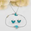 V Necklace 925 sterling silver Fanjia turquoise butterfly necklace plated with 18K white gold blue agate small butterfly bracelet earrings