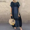 Moda Summer Check Maxi Sukienka Zanzea 2023 Women Baggy Sundress Casual Short Rleeve Vestidos żeńska szata w kratę 240308