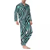 Vêtements de nuit pour hommes Zebra Stripe Turquoise Sarcelle Pyjama Set Spring Animal Print Chambre à coucher à la mode Hommes Deux pièces Vintage Oversize Nightwear