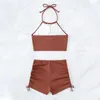 Halter Sütyen Yüksek Bel Drawstring Sandıkları ile Kadın Mayo Baskısı Şık Yaz Bikini Seti