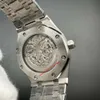 한정판 자동 시계 패션 프로스트 실버 스테인레스 스틸 케이스 42mm 스켈레톤 다이얼 남성 시계.