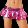 Skirts Women's A-Line Short Sexy Mini Glossy Latex Leather Flared Miniskirt With Zipper Club Bar Pole Dance Performance Costumes