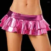 Saias femininas a-line curto sexy mini brilhante látex couro queimado minissaia com zíper clube bar pólo dança trajes de desempenho