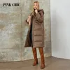 Trench da donna ROSA CHIC 2024 Cappotto invernale da donna Piumini di alta qualità Beige scuro caldo con lacci con cappuccio Versione lunga Parka femminile