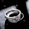 Bague de fiançailles en cristal avec Micro réglage, en Zircon cubique, ensemble de bagues de mariage pour femmes, bijoux à la mode
