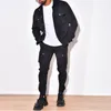 Street clothing mens two-piece autumn trend flip collar jacket and pocket pants set mens fashionable slim fit set 240311