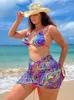 Women's Swimwear 3XL 3 Piece Bikini Set With Skirt Tie Dye String Thong Bathing Suit Women Swimsuit Female Push Up High Waist Beach Wear