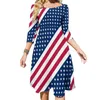 Sukienki zwykłe sukienki amerykańskie abstrakcyjne flagi Drukuj Elegancki wiosenny kwadratowy kwadratowy kołnierz stylowy wzór duży rozmiar 4xl 5xl
