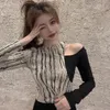 Female Tops Off Shoulder Striped Slim Womens T Shirts Sexy Tees Korean Style Tall Sale Clothes Fashion 2000s Old OTshirts 240311