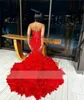 Hand Make Crystal Tassels Red Sweetheart Prom Black Girls Baddie Dresses For Birthday African Vestidos de Gala