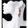 Charme Vintage Antique Bronze Mode Long Gland Plume Résine Perles Boucles D'oreilles Hameçon Pour Femmes Livraison De Bijoux Dhgarden Dhkx3