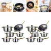 Casseroles 6pcs en acier inoxydable pot de soupe casserole poêle avec couvercle en verre antiadhésif portable cuisine ensemble de cuisine pour la maison