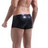 Cuecas masculinas boxers shorts preto couro do plutônio sexy pênis bolsa roupa interior cueca masculina estiramento gay cintura baixa calcinha calzoncillo hombre