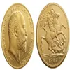 영국 희귀 1907 British Coin King Edward VII 1 주권 Matt 24-K Gold Plated Copy Coins 286Z