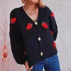 Women's Sweaters Puloru Casual Loose Knit Sweater Cardigans Women Fall Winter Strawberry Embroidery Long Sleeve V-neck Button Down Outerwear