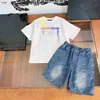 Marca crianças fatos de treino verão bebê conjunto de duas peças tamanho 100-150 cm multi cor carta logotipo camiseta ternos camiseta e shorts jeans 24mar