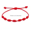 Bracelets de charme Corde rouge Noeud tressé à la main réglable pour amis femmes hommes amoureux de la famille bijoux d'anniversaire livraison directe Dhuat