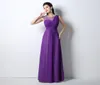 2021 Women Purple Chiffon Evening Dresses A Line Floor Length Long Illusion Neck Bridedmaid Party Gowns with Crystals Beads5092398