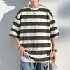 Mens Cotton Tshirt w paski Owwrotne koszule T dzielone szem modne tee swobodne zużycie Summer 5xl Duży rozmiar dla mężczyzny 240227