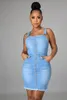 Casual Dresses Denim Skater Dress Sexy Women Spaghetti Strap Bodycon Blue Jeans Pencil Vestidos