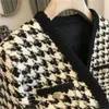 Houndstooth Tweed Mélangé Vintage Veste Femme Manteau Court Mode Coréenne À Manches Longues Vêtements D'hiver Vestes Pour Femmes 2024 240301