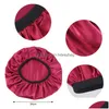 Beanie / Skull Caps Color sólido Soft Satin Night Hat Beanie para mujeres Lady Girl Elástico Sueño Cuidado del cabello Accesorios de moda Drop Deliver Dhaml