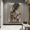 Schilderijen Afrikaanse Zwarte Vrouw Graffiti Art Posters En Prints Abstract Meisje Canvas Op De Muur Foto Decor308J