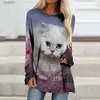 T-shirt da donna Moda T-shirt da donna Stampa gatto Top a maniche lunghe Abbigliamento ampio T-shirt da donna taglie forti di alta qualità Girocollo Maglione 240311