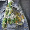 Kurtki damskie wiosna vintage dżinsowa płaszcz żeńskie modne koraliki koronkowe koronki splicing single piersi dżinsy kurtki kobiety