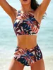 Bikinis 2024 Frauen Hohe Taille Badeanzug Solide Neck Bademode Weibliche Sport Weste Badegäste Baden Badeanzug Sommer Beachwear 240309