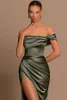 Vert olive gaine sirène robes de demoiselle d'honneur élégante une épaule plis fendus robes de soirée robe de bal porte sur mesure BC15766