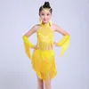 Stage Wear Girls Fashion Costume Dancewear Girl Cha Salsa Tango Dance Outfit Children Sequin Latin Tassel Dress