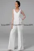 Bescheiden witte vlek vrouwen trouwjurk jumpsuit sexy pure lange mouwen Abiye bruid bruidsjurken met broekpak Deane Lita3581304