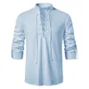 MENS CASUAL BLOUSE BOMULL LINEN SHIRT TOPS Långärmad tee Spring Autumn Slant Packet Vintage Yoga Shirts 240307