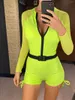 Women's Swimwear With Belt Zipper Lace Up Long Sleeve Women One Piece Swimsuit Female Shorts High Neck Bather Bathing Suit Swim V4286