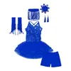 Abbigliamento da palco Ragazze per bambini Sala da ballo Vestito da ballo latino Salsa Tango Rumba Cha-Cha Samba Performance Outfit Paillettes Nappa Tutu Dancewear Set