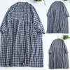 Robes décontractées Lâche Printemps Automne Robe Mode A-ligne Femmes Élégant Plaid Imprimer Col V Midi Avec Ourlet Plissé Fronces Manchette